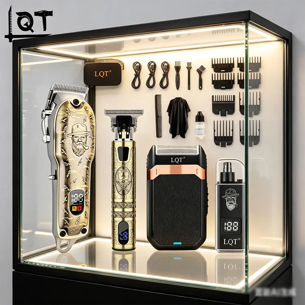 LQT 3 in 1 Hair Clipper Set for Men - Cordless Barber Kit with LED Display, Vintage Engraved Trimmer, Electric Shaver & Nose Hair Trimmer, Complete Grooming Tools for Home & Barbershop Salon Adjustable Brush Clear Daily Lightweight Smooth tiktokshopspring