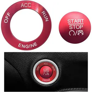 Push Start Button Cover,   Button Trim with Metal Ring, Cool Auto Interior Engine Start Stop  Knob Cap Decor, Compatible with Challenger, RAM 1500, Charger (Red)