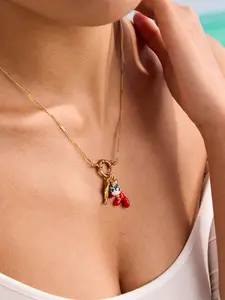 Ladies Necklace Red Oil Dripped Coral Ceramic Fish Pendant Rust Steel 18k Gold Plated Anti Allergy Unique Personality Natural Vacation Style Jewelry