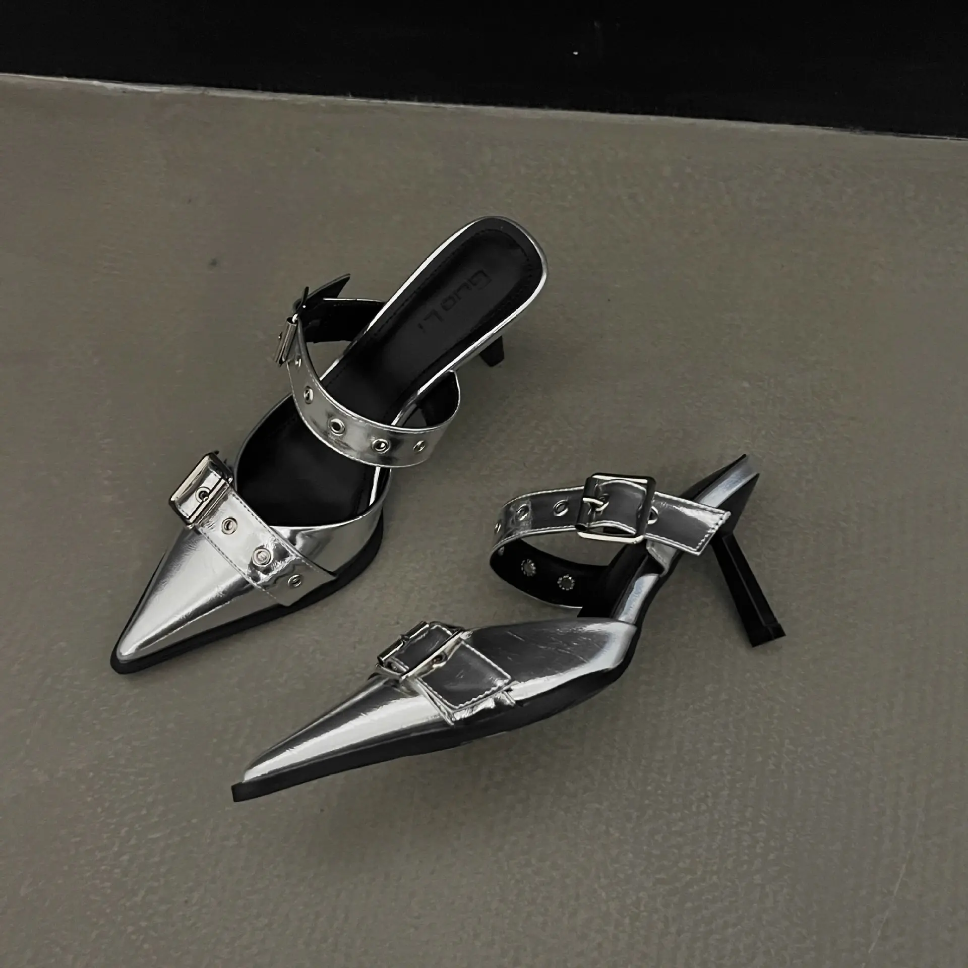 Women's Pointed-Toe Metal-Buckle Kitten-Heel Mules, Stylish & Trendy