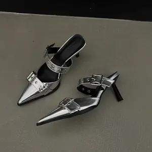 Women's Pointed-Toe Metal-Buckle Kitten-Heel Mules, Stylish & Trendy