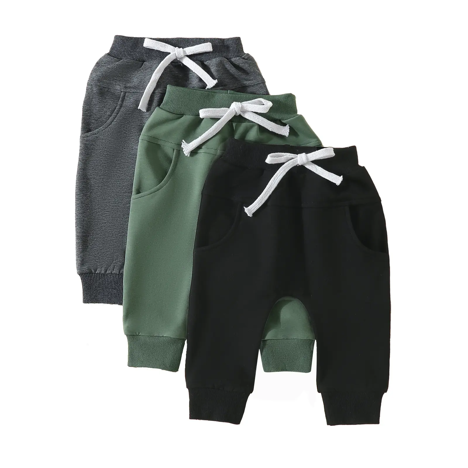 Baby Boy Clothes 3-Pack Casual Solid Color Elastic Waist Sweatpants, Infant Toddler Newborn Clothing Bottoms for Boys Girls