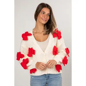 FINAL SALE - Jingle Bows Cream Red Cardigan