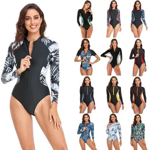 European and American swimsuits women's new surf suits zipper swimsuits, women's one-piece swimsuits, large size conservative wetsuits