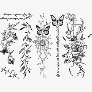 3 Pcs Floral Temporary Tattoo Stickers, Waterproof Realistic Flower and Butterfly Designs, Suitable for Women Body Art Fake Tattoos Decorations