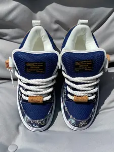 Men's Blue Low-Top Casual Shoes, PU Leather & Rubber Sole, Breathable Anti-Slip Durable Design, All Season Fashion Sneakers, Sports Shoes