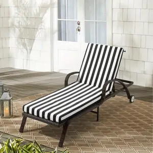 Outdoor Patio Chair Cushion with Waterproof and Removable Cover, Striped Lounge Chair Cushion with Adjustable Straps and