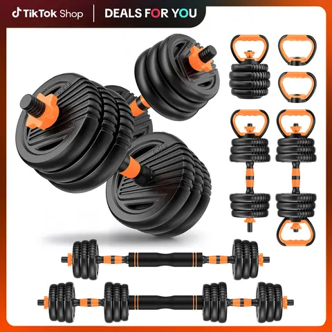 Adjustable Weights Dumbbell Set - 7lbs to 44.5lbs 5-in-1 Versatile Dumbbells, Converts to Barbell, Kettlebell, Push-Up Stands, Weight Plates for Home Gym Resistance Training, Easy Storage