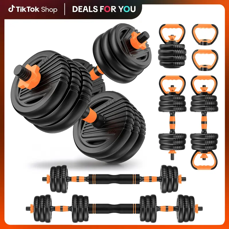 Adjustable Weights Dumbbell Set - 7lbs to 44.5lbs 5-in-1 Versatile Dumbbells, Converts to Barbell, Kettlebell, Push-Up Stands, Weight Plates for Home Gym Resistance Training, Easy Storage