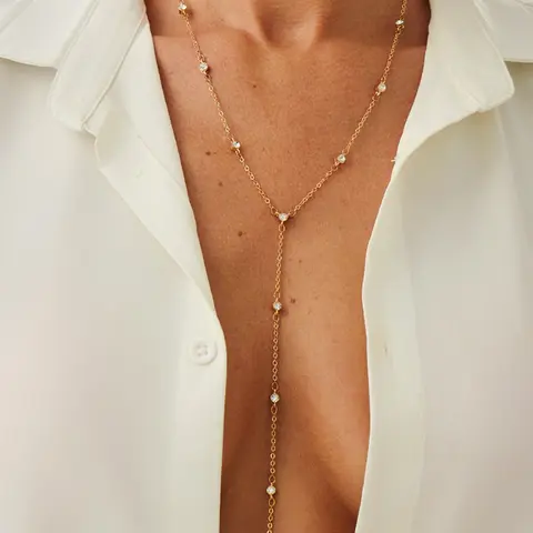 Women's Y-Shape Elegant Rhinestone Alloy Necklace, Fashionable Simple Design Everyday Wear Jewelry Accessory, Perfect Gift for Daily Wear & Special Occasions, Fashion Pendant Necklace, Rhinestone Decorated Necklace