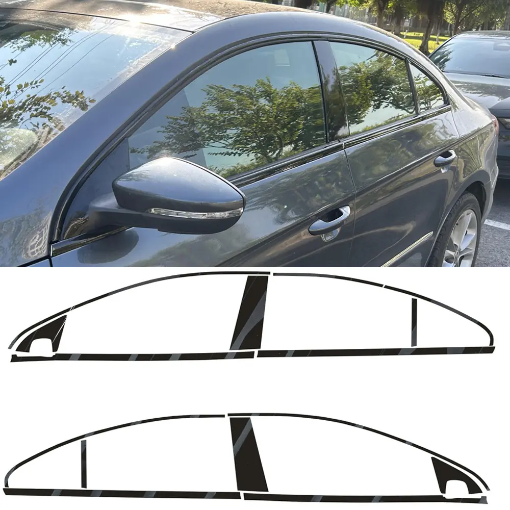 Glossy Black Chrome Delete Window Trim Stickers, 100% New Brand Good Quality Fade-Resistant Easy Cleaning, Customize Other Style for Volkswagen CC 2009-2018