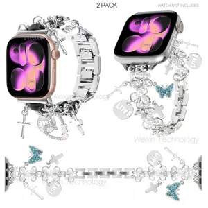 Pearl Bead Sparkling Strap Compatible with Apple Watch Strap 49/46/45/44/42/41/40/38mm Women's, Smart Watch Straps, Stylish Metal Cuban Chain with Lock Key Pendant, Suitable for iWatch Series 11 10 9 8 7 6 5 4 3 SE Ultra 3 Bracelet with Cute Pendant