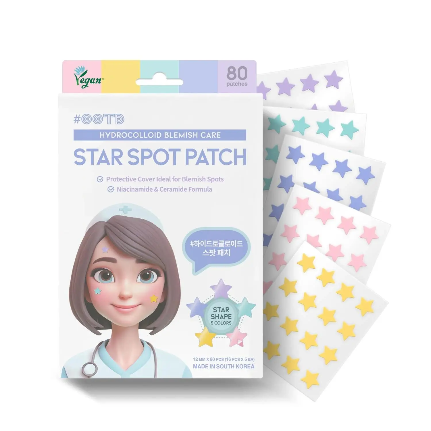 #OOTD Star Spot Hydrocolloid Pimple Patches 80 Dots, Korean Blemish Patches with Niacinamide and Ceramide NP for Overnight Spot Care and Picking Protection