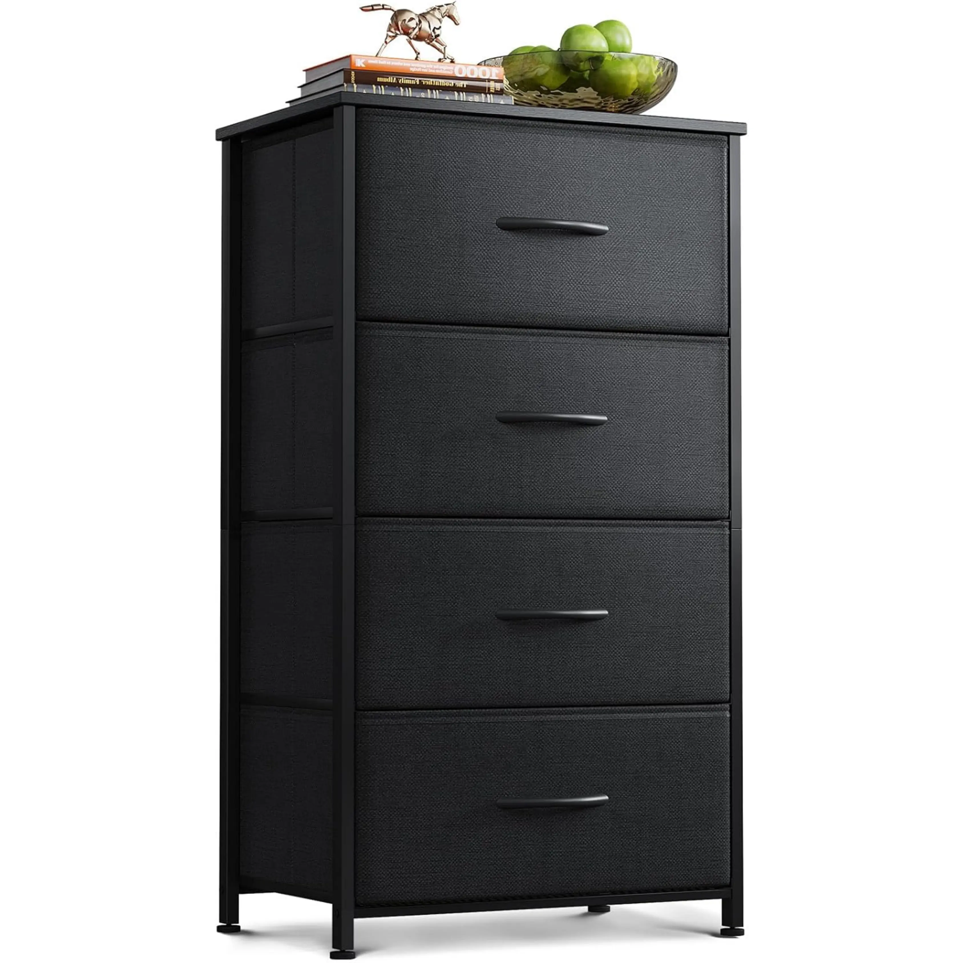 Black 4-Drawer Fabric Storage Dresser - Closet Storage Chest with Spacious Fabric Drawers, Sturdy Steel Frame, Multi-Purpose Organizer for Bedroom, Nursery, All Necessary Hardware Included, Assembly Required