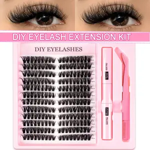 80D Eyelash Growth Kit, Independent Lashes with Dual Glue Tweezers, D Curl Mixed Lengths, Non-Toxic, Easy Application, Perfect for Home Makeup
