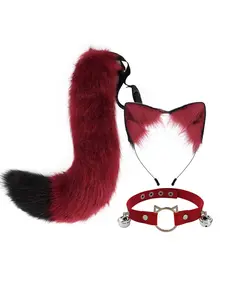 Women's Dress Costumes Accessories Set Handmade Simulation Cat Ear Headband Animal Tail Accessories Two-dimensional Animal Ear Tail Set Collar Hairpin Performance Props