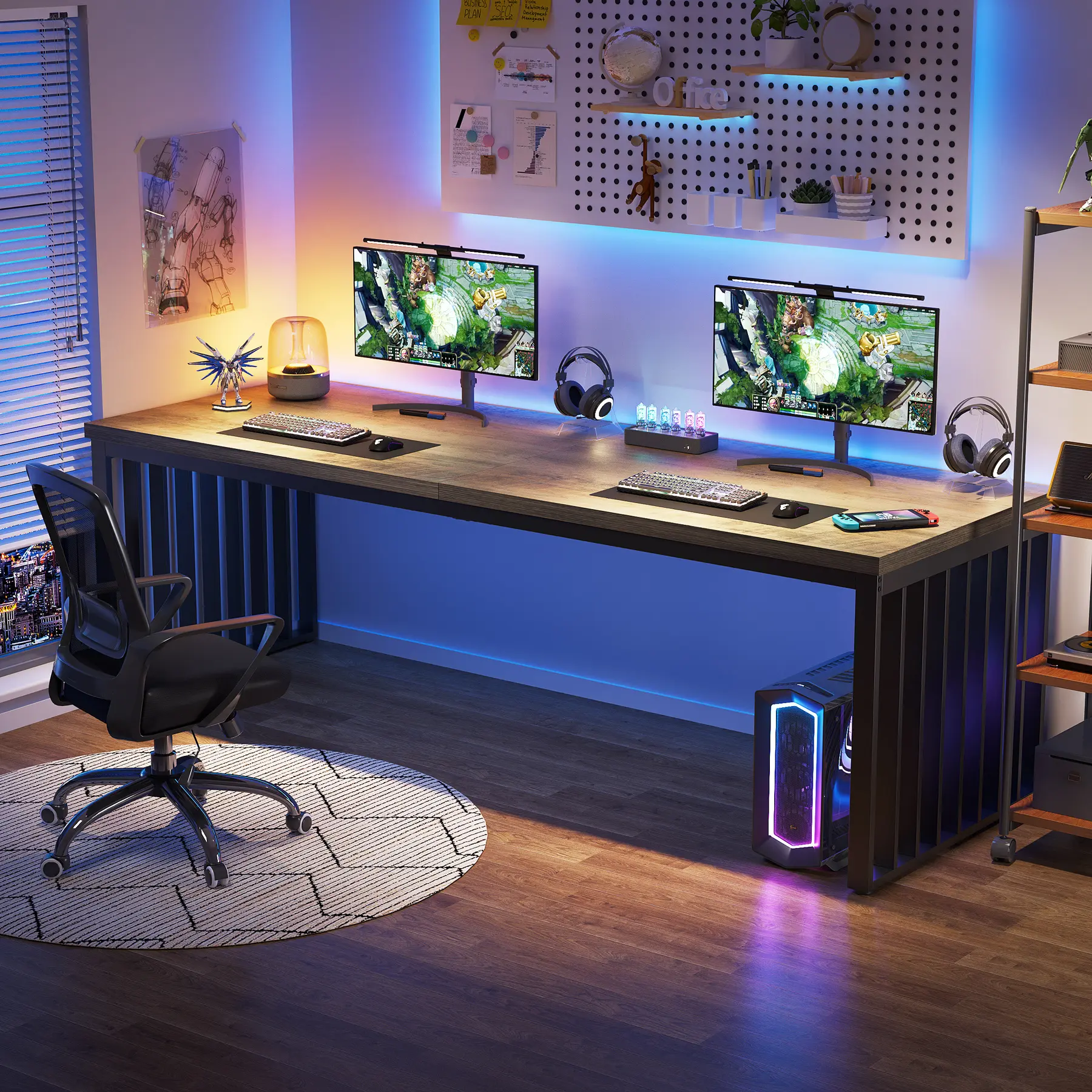 Tribesigns 78.74" Extra Long Computer Desk for 2 Persons, Double Workstation Study Desk in Brown (Without Chair) (Gray & Black)