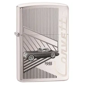 212 MAIN Brushed Chrome Finish Lighter - Lighters Novelty, Classic Cars Themed (2019 Corvette, 1955 Designs), Brushed Look Lighter Accessory
