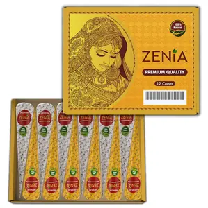 Pack of 12 Jumbo Cone - 35gm Zenia Premium Henna Mehndi Cones Temporary Body Tattoos