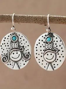 Vintage Figure Design Oval Dangle Earrings, Copper Crafted Boho Style Jewelry for Women & Girls, Trendy All-match & Exquisite Jewelry for Birthday Gift
