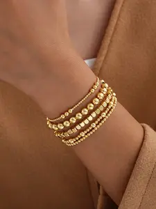 Fashionable Elastic Beaded Five Bracelet Set for Women, 5pcs/set, Stackable Bracelet Set, Bracelet Stack, Perfect for Layering & Accessorizing, Stylish Jewelry Accessories