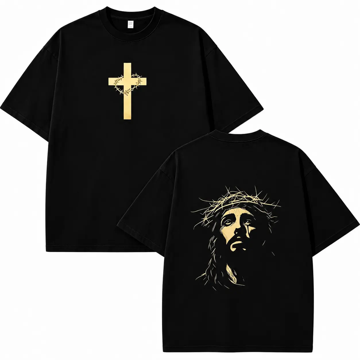 Easter Jesus-themed Christian apparel, thorn crown print crew neck T-shirt, men's fitness casual versatile pump sleeve. clothing