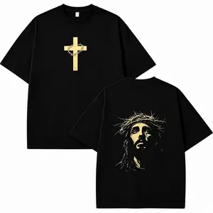 Easter Jesus-themed Christian apparel, thorn crown print crew neck T-shirt, men's fitness casual versatile pump sleeve. clothing