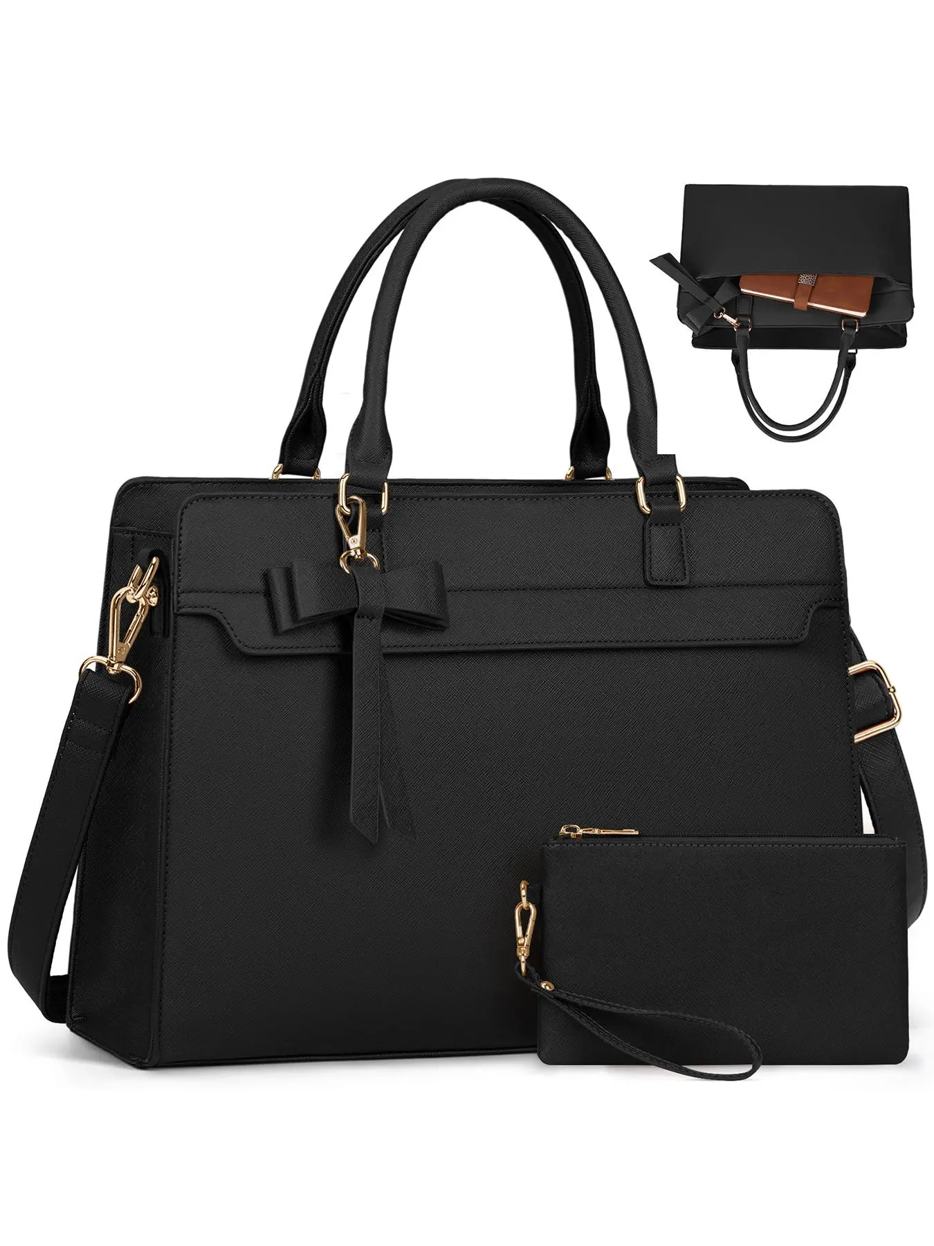 Handbags for Women, Elegant Solid Color Detachable Bow Handbag, Fashionable PU Leather Bag, Casual Versatile Zipper Shoulder Bag for Work & School, Daily Commuting Bag, Business Bag, Gifts for Girlfriend