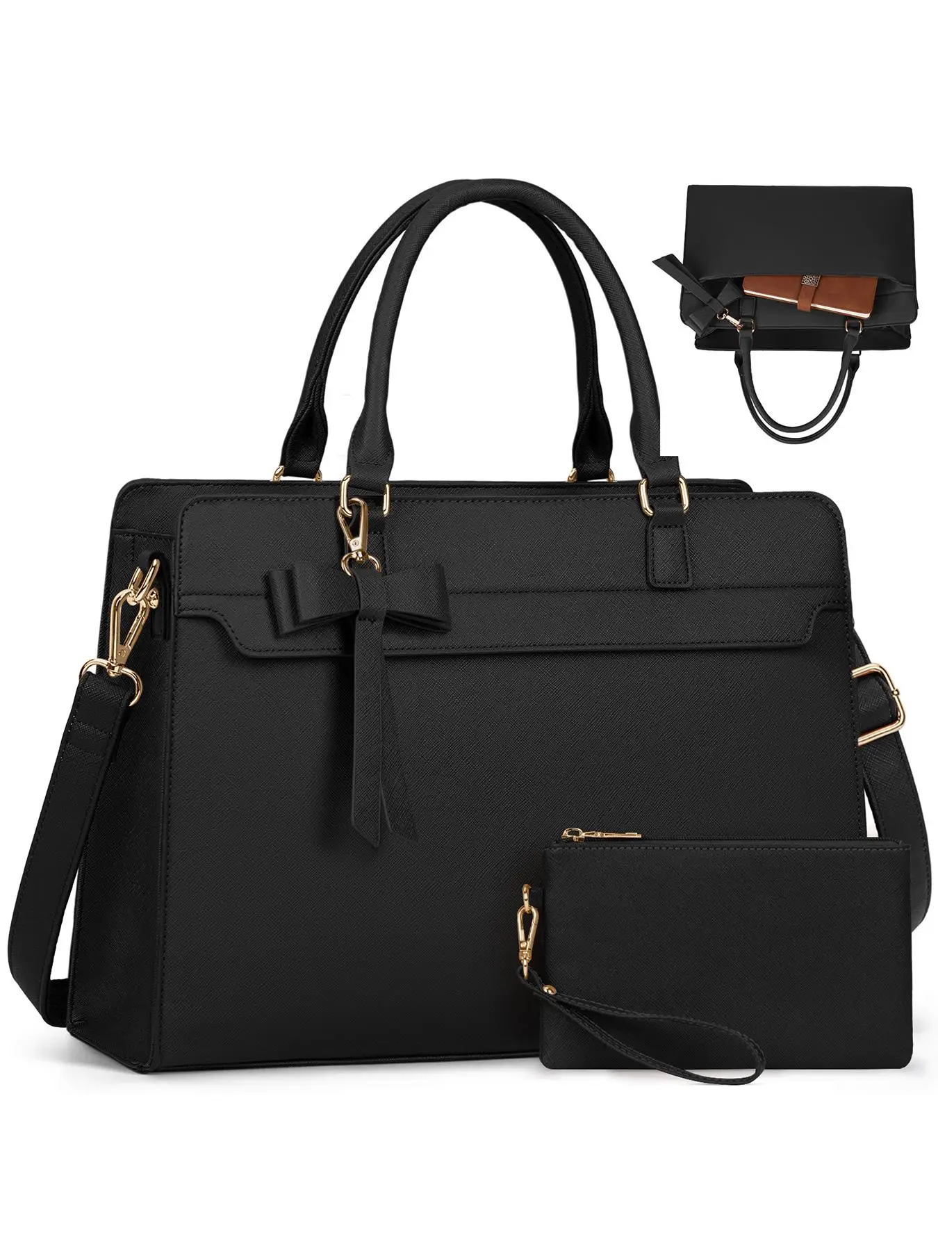 Handbags for Women, Elegant Solid Color Detachable Bow Handbag, Fashionable PU Leather Bag, Casual Versatile Zipper Shoulder Bag for Work & School, Gi