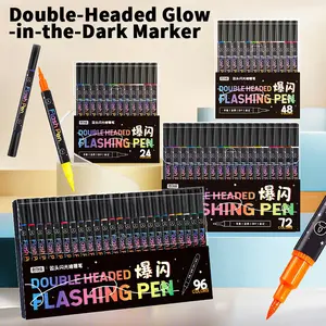 24-96 Color Dual Head Glitter Gel Pens for Students, Watercolor Fluorescent Markers, Art Marker Set, Doodle Painting Pens, New Condition, Art Supplies