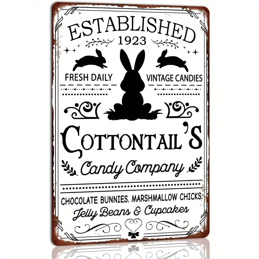 Vintage Cottontail's Candy Company Chocolate Bunnies & Marshmallow Chicks Metal Tin Sign - 1pc, 8x12in Hangable Secure Painting, Nail-Mounted Farmhouse Home Decor, Easter Party Gift, Decoration