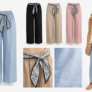 Women’s Wide Leg Palazzo Pants Set (2 PCS) – Elastic Waist, One Size, Assorted Colors Lightweight Womenswear Bottoms Chic Casual Everyday