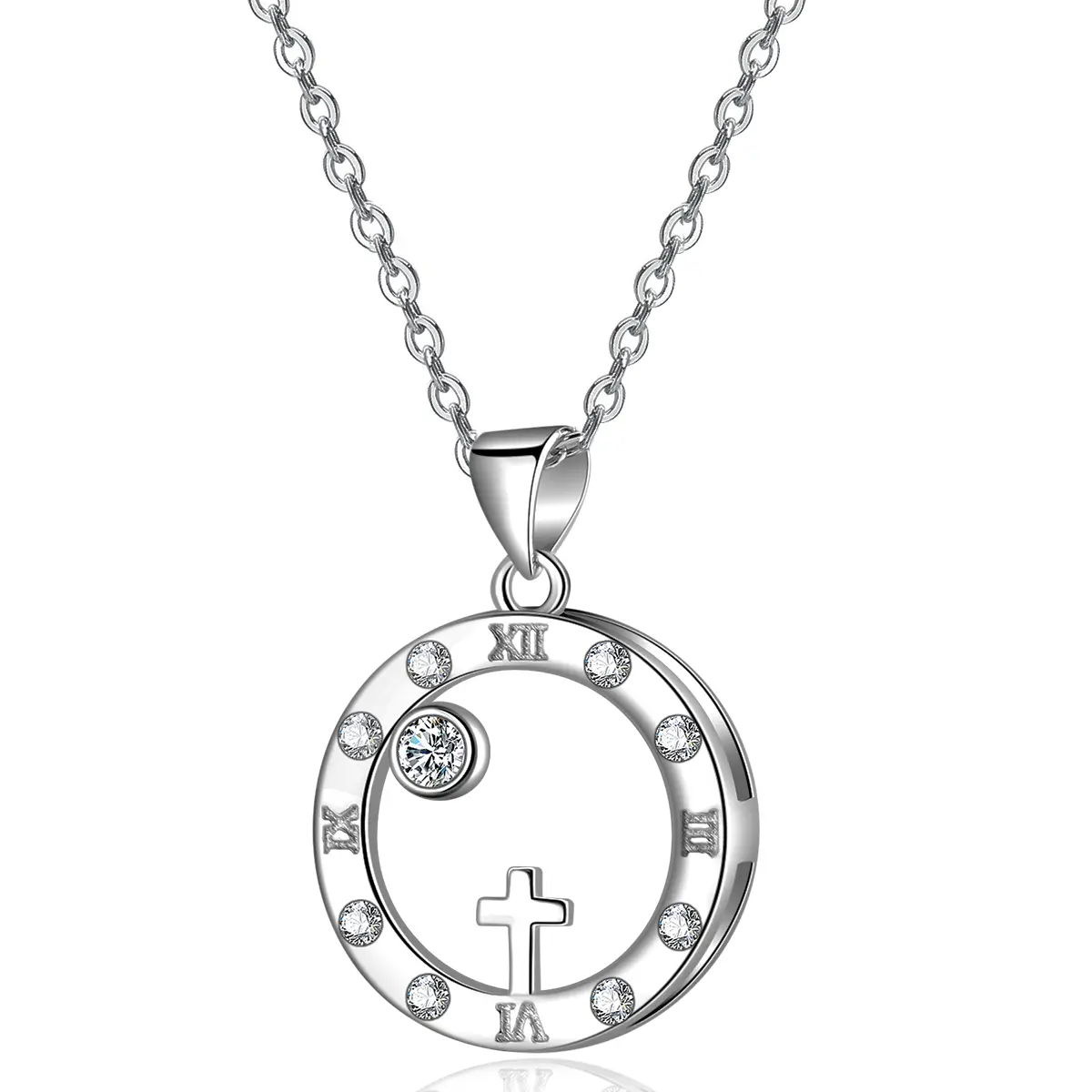 Emma Manor 925 Sterling Silver 5A Cubic Zirconia Eternal Faith Pendant Necklace for Women