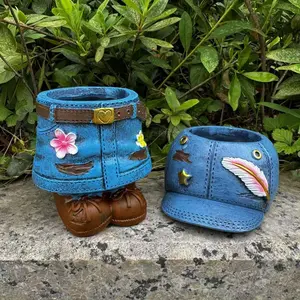 Vintage Cowboy Design Garden Decor Planter, Cowboy Hat & Pants Set, Rustic Resin Succulent Pot, Outdoor Flower Pot for Patio Decoration