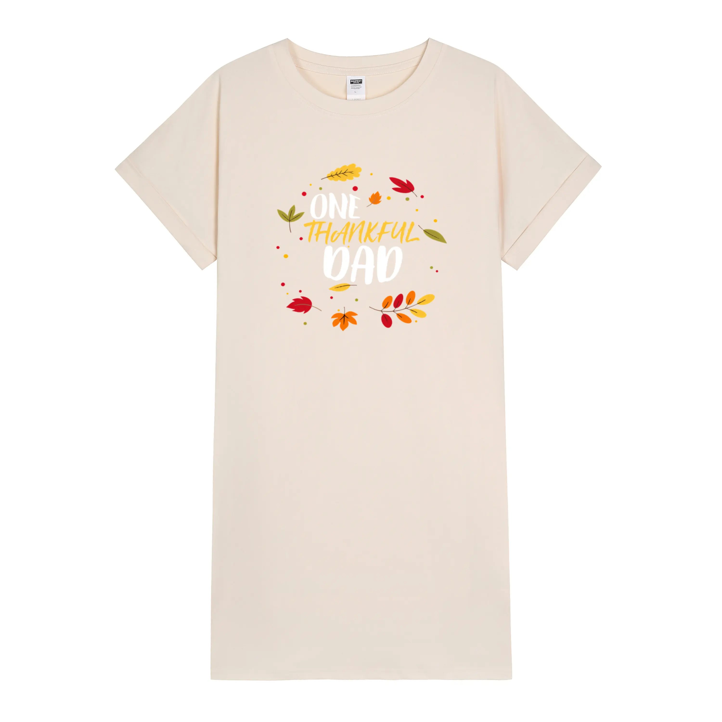 Cozy Women’s T-Shirt Dress with Autumn Leaves & Turkey Design – Perfect Casual Fall Outfit and Thanksgiving Gift