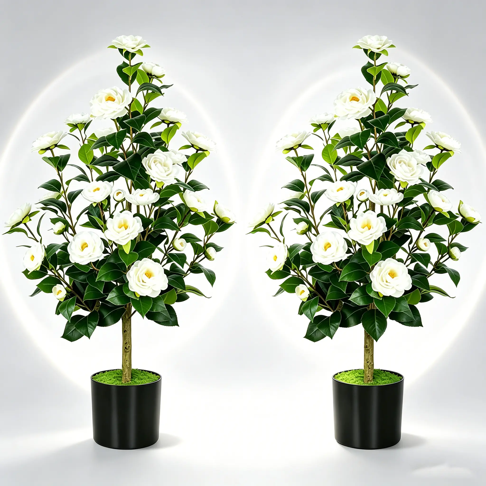 DLDA 2-Piece 35-In Decorative Sturdy Reusable UV Protection Artificial White Camellia Potted Trees, 24-Camellia Bloom Faux Plants for Spring Easter Wedding Decor, Indoor Outdoor Porch Front Door Accents, Ornaments
