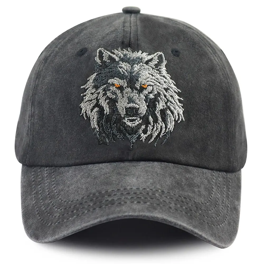 Wolf Gifts for Men Women, Vintage Cotton Wolf Hat for Animal Lovers, Birthday Retirement Christmas Hiking Camping Decor Baseball Cap for Dad Mom Papa