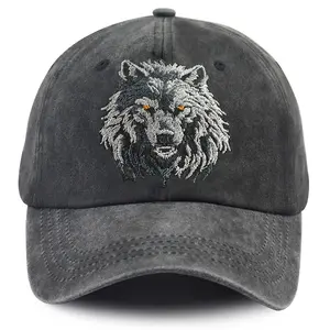 Wolf Gifts for Men Women, Vintage Cotton Wolf Hat for Animal Lovers, Birthday Retirement Christmas Hiking Camping Decor Baseball Cap for Dad Mom Papa