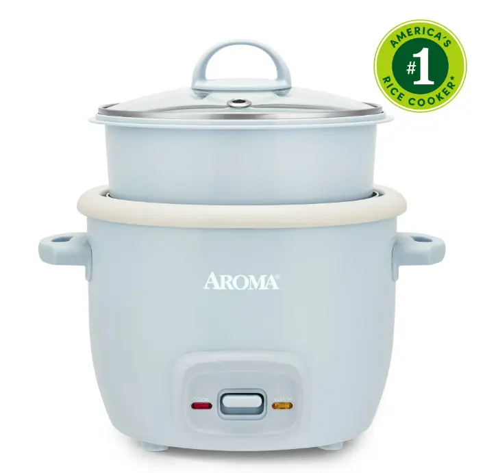 4-Cup Cooked, 2-Cup Uncooked Rice Cooker & Food Steamer with Bonded Granite Nonstick Ceramic & Pop-Up Steam Tray - Blue