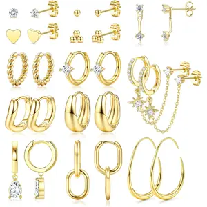 FIASASO 13Pairs Small Hoop Earrings for Women - Hypoallergenic 14K Plated Gold Stud Huggie Earings Stacks Set for Multiple Piercing Dainty Non Tarnish Cartilage Jewelry Pack Trendy Lightweight Gift