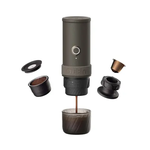 OutIn Mino Miniature Portable Automatic Espresso Machine - 22-Bar Pump, 149s Self-Heat, 50ml, Pocket-Size Power, 5-8 Cups, Fast-Charging Stainless Steel Compact Maker for Household Kitchen, Adventure Travelers, High-Altitude Extraction