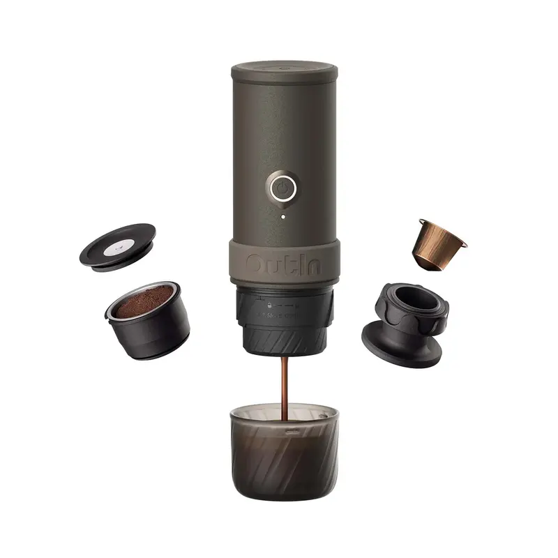 OutIn Mino Miniature Portable Automatic Espresso Machine - 22-Bar Pump, 149s Self-Heat, 50ml, Pocket-Size Power, 5-8 Cups, Fast-Charging Stainless Steel Compact Maker for Household Kitchen, Adventure Travelers, High-Altitude Extraction