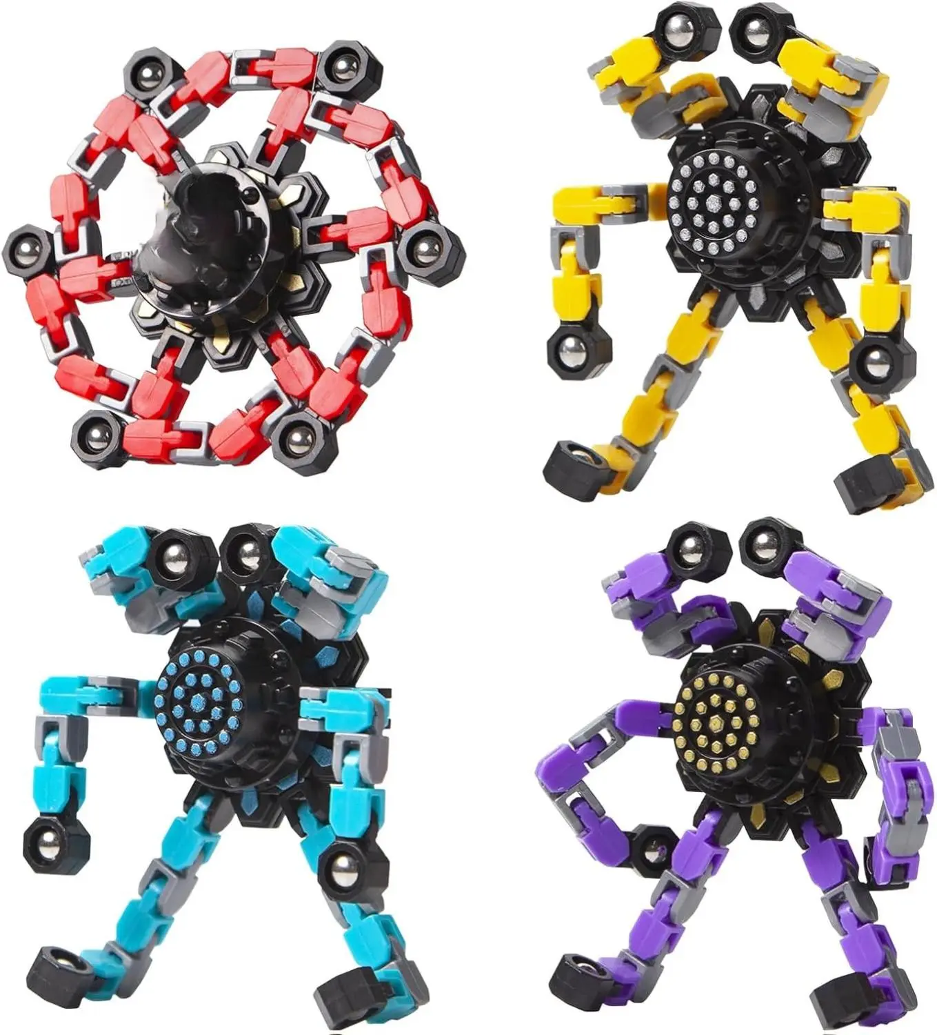 Transformable Fidget Spinners Toys 4 Pcs for Kids and Adults Stress Relief Sensory Toys for Boys and Girls Fingertip Gyros for Party Favors Chrismas Stocking Stuffers Bulk for Teens