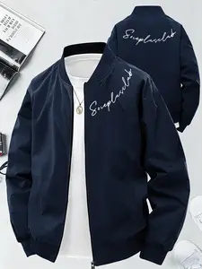 Trendy Men's Geometric Pattern Baseball Jacket, Casual Loose-Fitting Long Sleeve Outerwear, Street Style All Seasons Coat