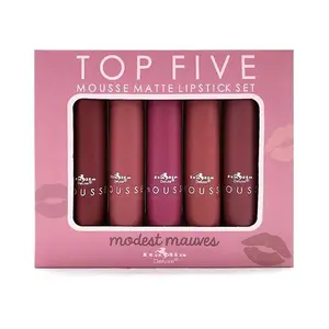 ITALIA DELUXE TOP FIVE MOUSSE Modest Mauves 5 pc in each set. Cosmetic Smooth Makeup    matte lipsticks Lightweight   lipstick