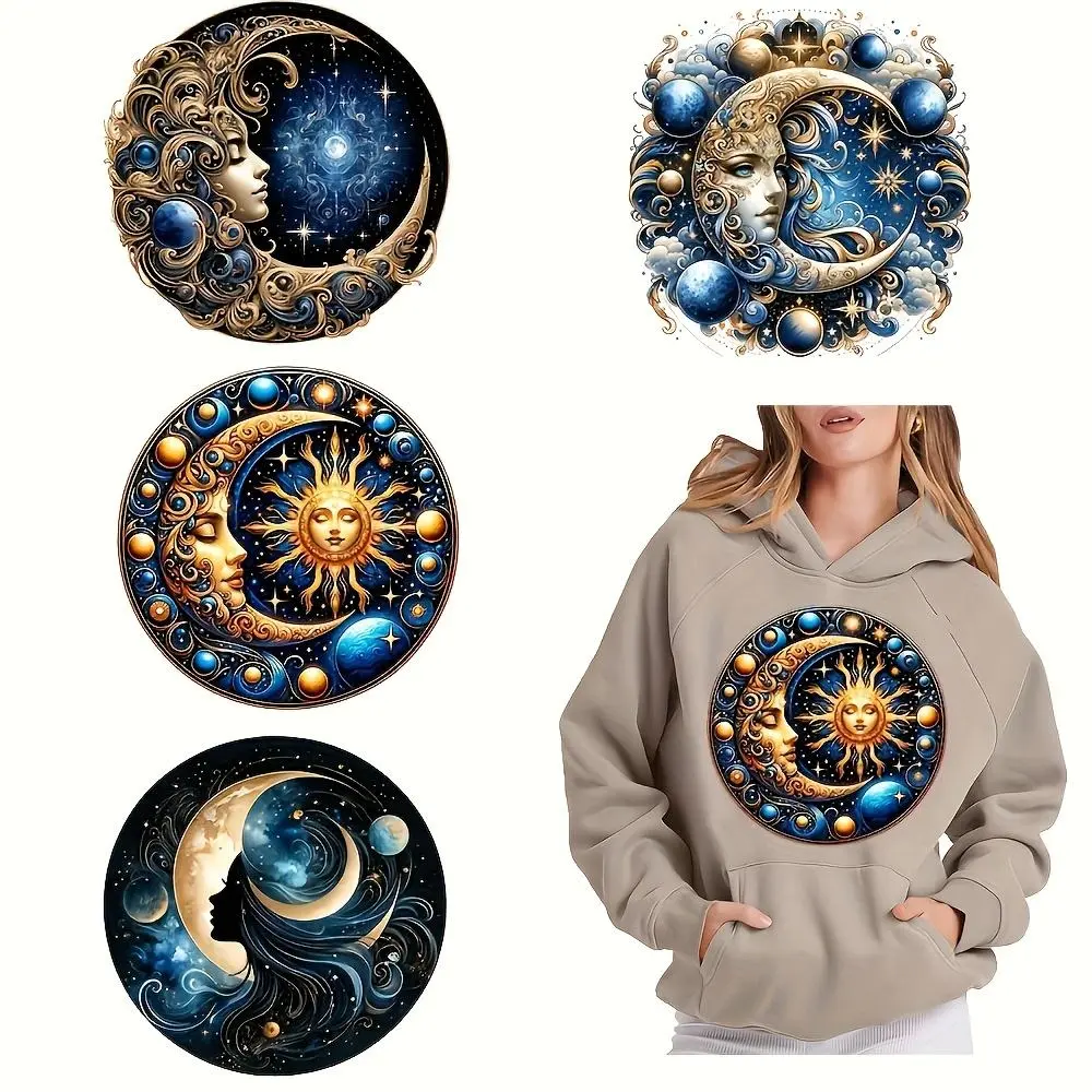 Celestial Moon & Sun Pattern Vinyl Transfer Sticker, 6 Counts/set Mixed Color Intricate Celestial Designs for DIY Crafts and Sewing Projects, Diary Sticker, Decorative Stickers, Adhesive Vinyl Decal, DIY Art Stickers