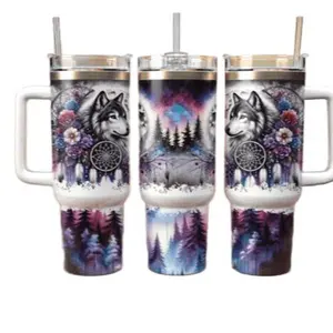 Wolf Tumbler 40oz Stainless Steel Handmade Lid Straw Bottle Drinkware Water Bottles Cup Mug Portable Bottled Washable Reusable Insulated Flasks