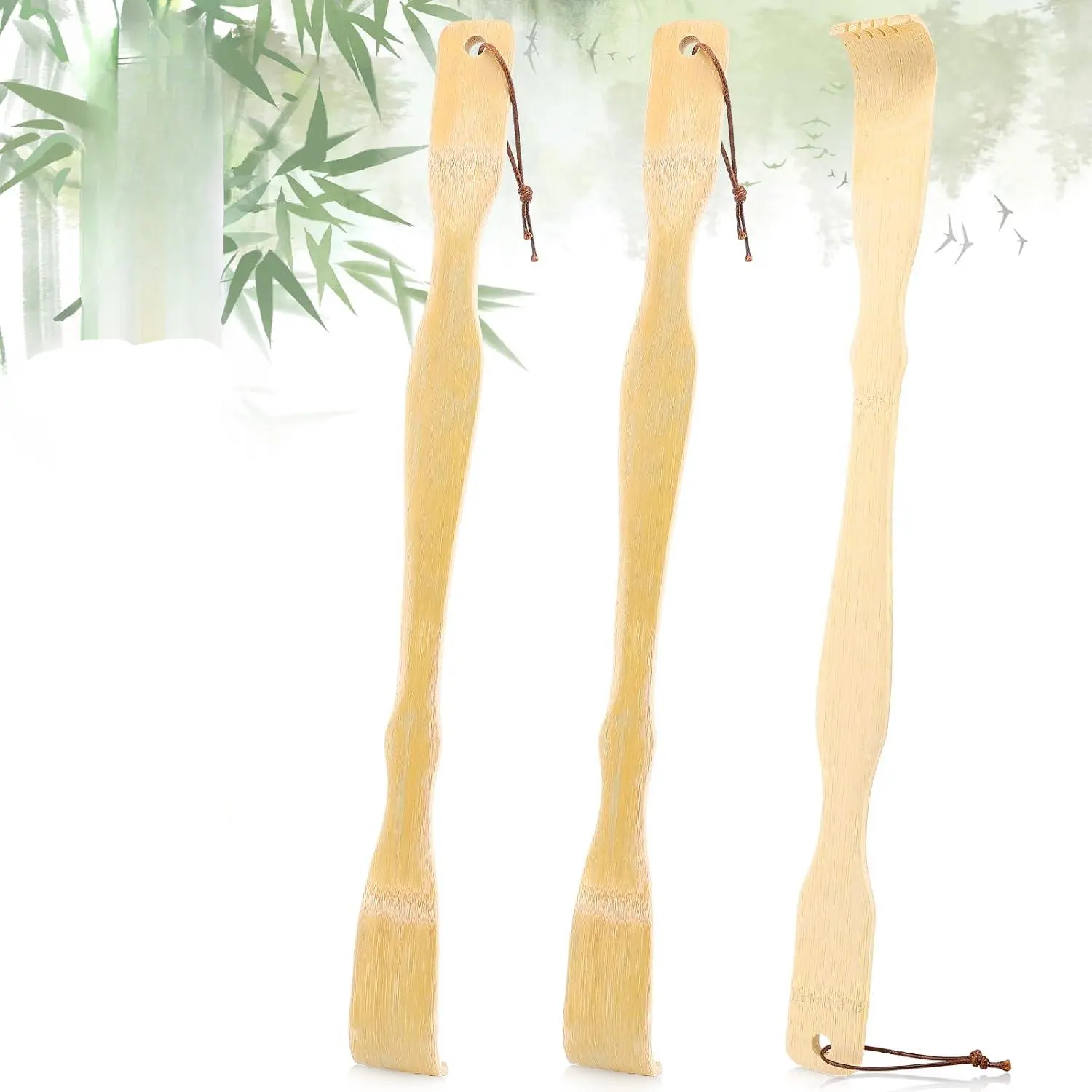 3-Pack Wooden Bamboo Backscratcher - 16.5in Long Handle, Smooth Body Care Tool for Adults, Festive Gift for Seniors, Easter Basket Stuffer