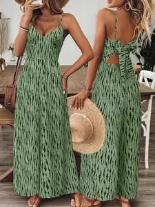 2026 Summer New Women's Striped Halter Backless Large Bow Fashion Chic Romper, Stylish One-Piece, Trendy Womenswear Clothing for Ladies