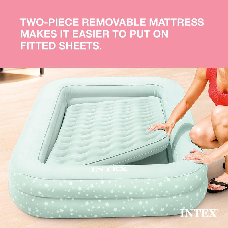 Intex Kids Travel Air Mattress Inflatable Bed with Raised Sides and Hand Pump